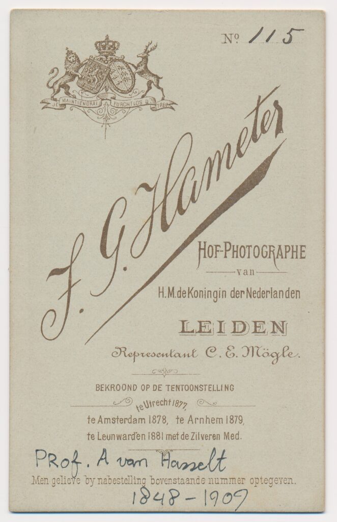 Bekijk de foto's 2 van F.G. Hameter: Prof. A. van Hasselt, Leiden ca. 1882