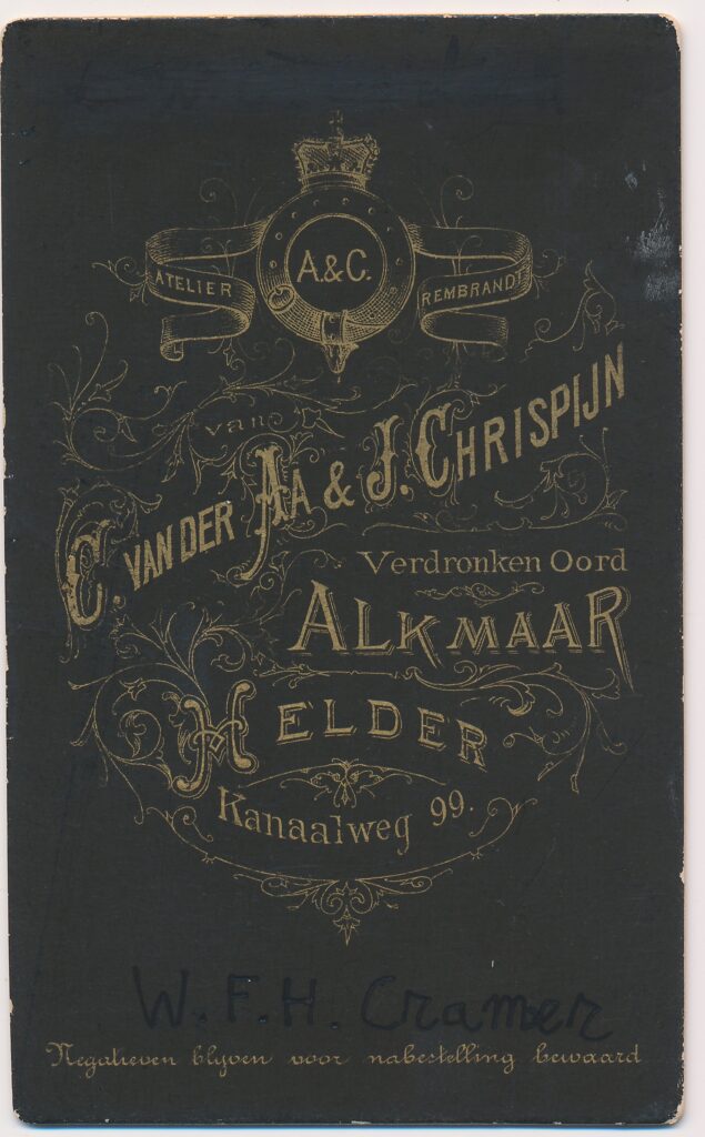 View the photos 2 van C. van der Aa & J. Chrispijn: W.F.H. Kramer, Alkmaar ca. 1885